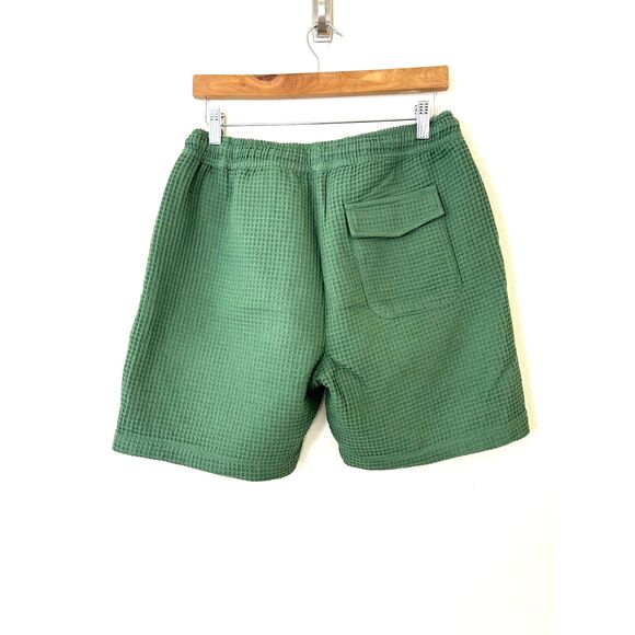 Negative Space Waffle Shorts Mens M Green Drawstring Knit Weave‎ Casual Beach - Picture 2 of 9